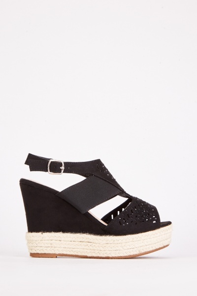 Image of Encrusted Cut Out Wedge Sandals