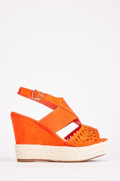 encrusted cut out wedge sandals