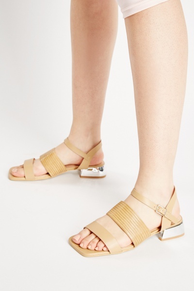 Textured Strappy Block Heeled Sandals