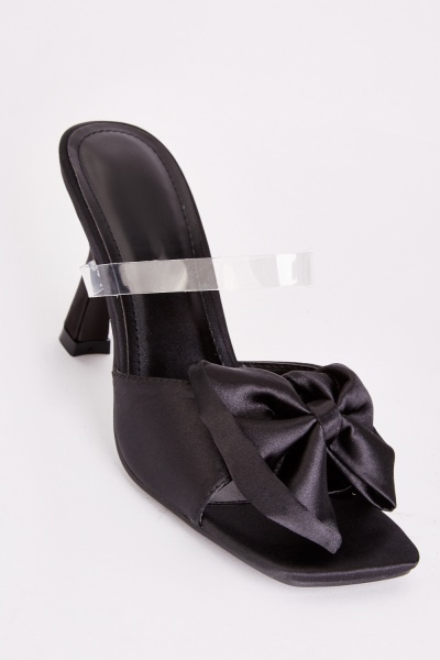 Sateen Bow Heeled Mules