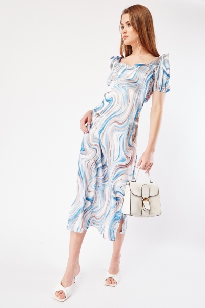 Swirl Print Midi Sateen Dress