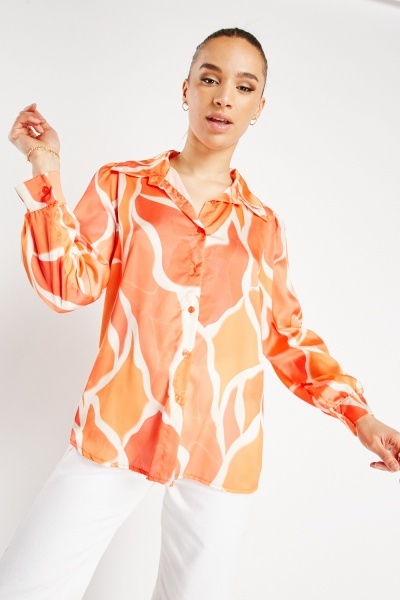 Image of Button Front Silky Blouse