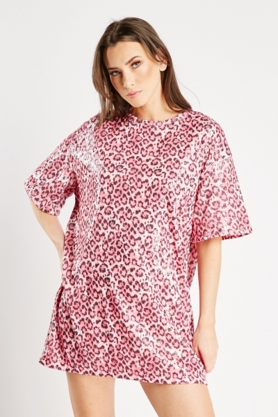 Sequin Leopard T-Shirt Dress