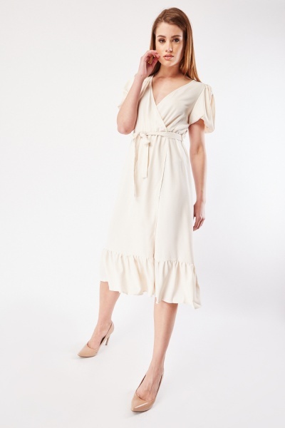 Cream Wrap Midi Dress