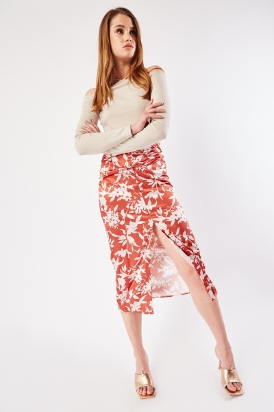 Printed Midi Sateen Skirt