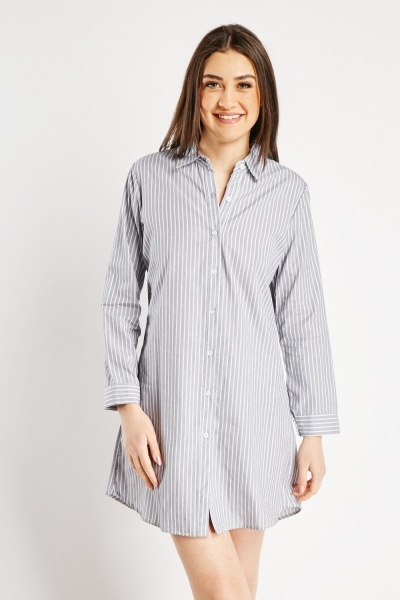 Pinstriped Cotton Shirt Dress