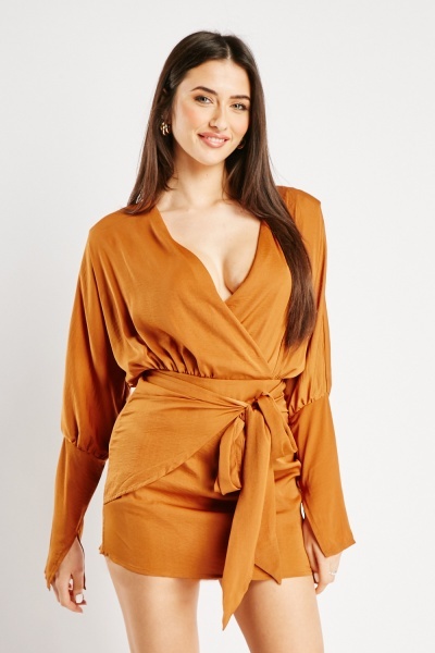 Image of Tie Up Mini Wrap Dress