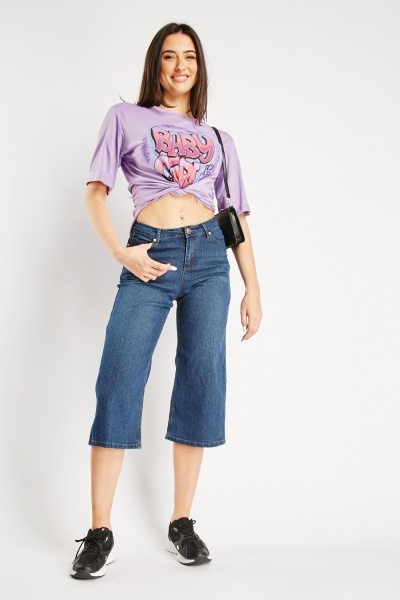Image of 3/4 Length Wide Leg Jeans