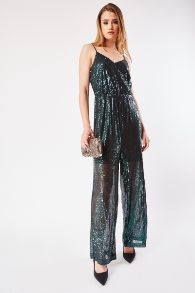 Image of Sequin Insert Strappy Jumpsuit