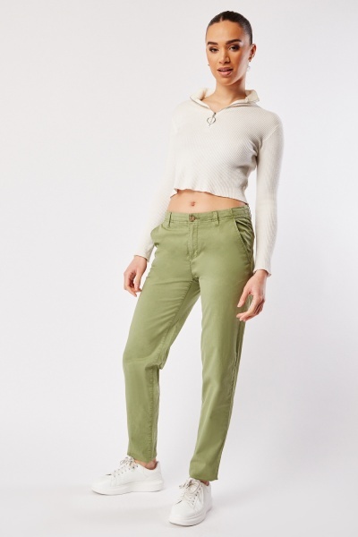 High Waist Partly Cotton Chino Trousers