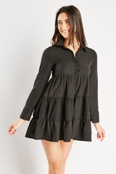 Tiered Buttoned Up Mini Dress