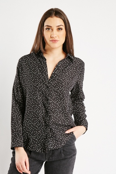Speckled Print Long Sleeve Blouse