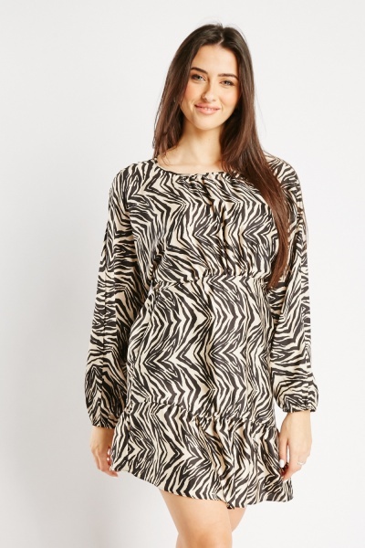 Zebra Print Frilly Hem Dress