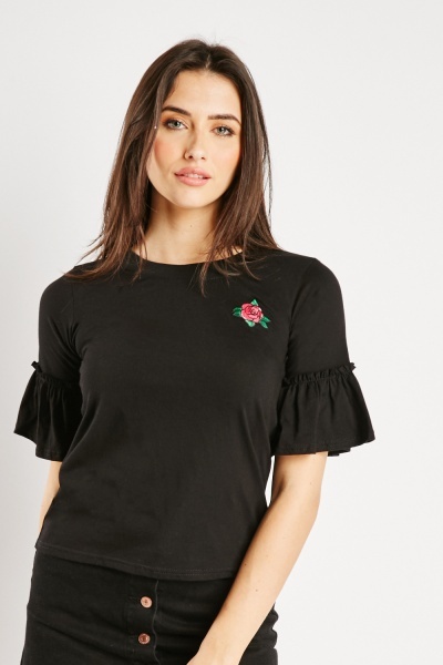 Embroidered Rose Patch T-Shirt