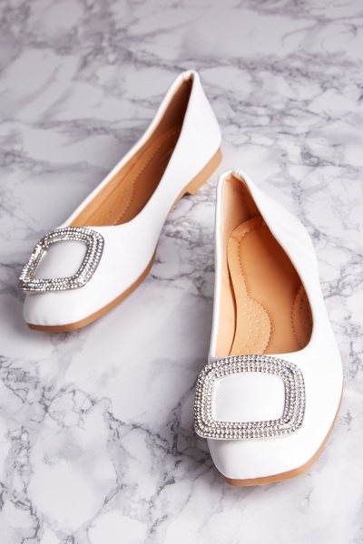 Rhinestone Detail Front Flat Shoes