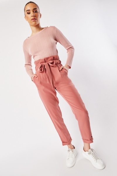 Rolled Hem Paperbag Trousers