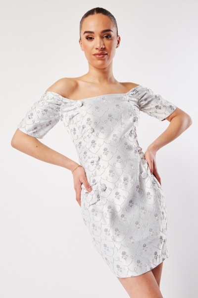 Embroidered Off Shoulder Mini Dress