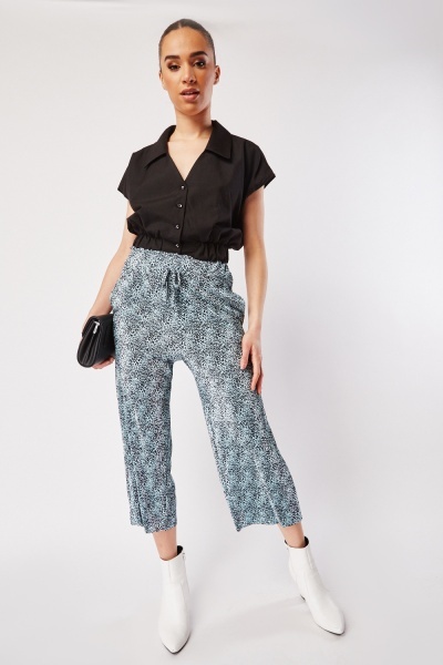 Pleated Leopard Print Trousers