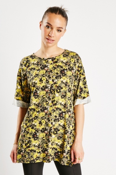 Camouflage Flower Print Top