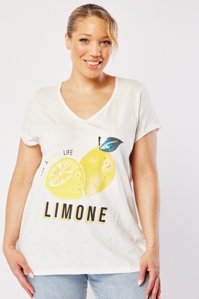 Printed Front V-Neck Cotton Top