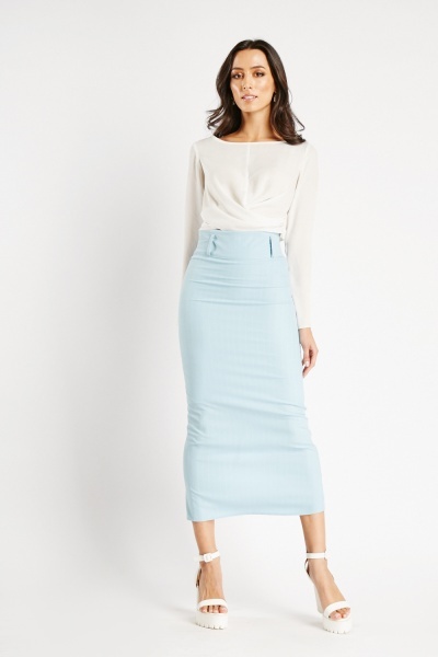 Image of Striped Formal Midi Skirt