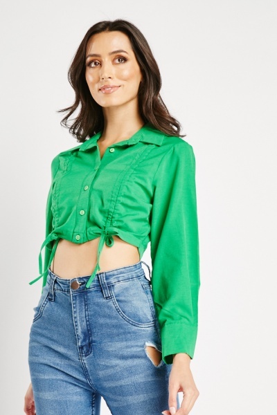 Ruched Front Buttoned Crop Shirt