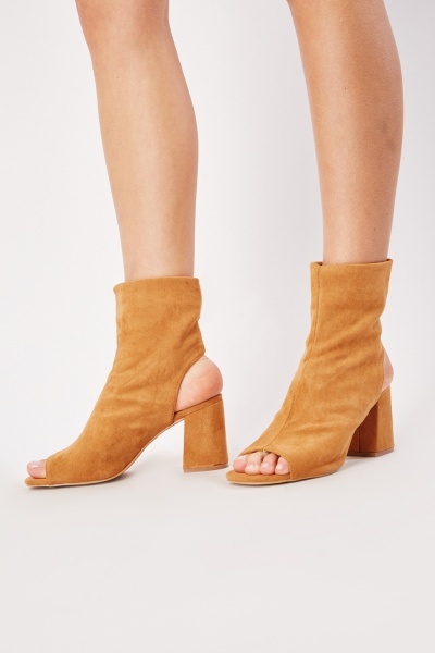 Image of Cut Out Sock Suedette Heeled Boots