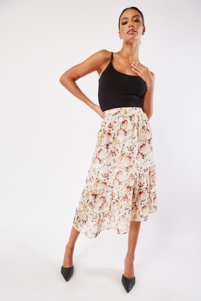 Printed Chiffon Tiered Skirt