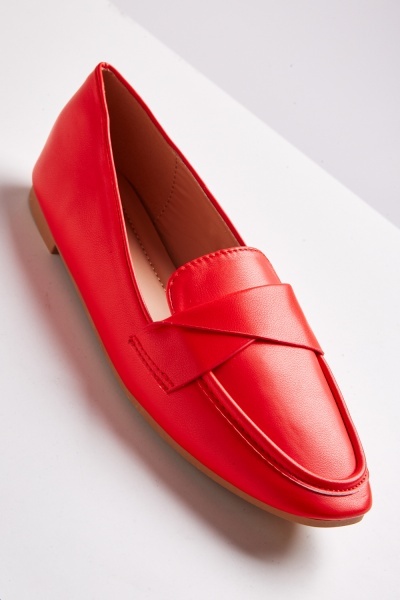 Flap Detail Faux Leather Loafers
