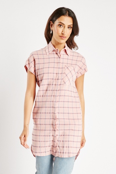 Image of Textured Checked Long Shirt