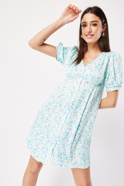 Image of Floral Buttoned Mini Dress