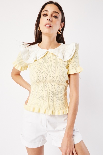 Image of Contrasted Collared Knit Top
