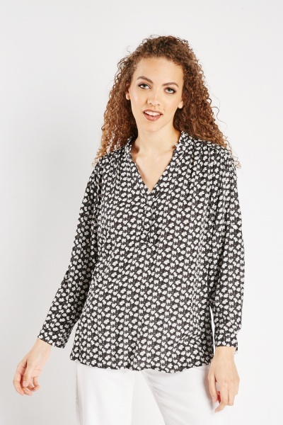 Image of Frilly Neck Printed Blouse