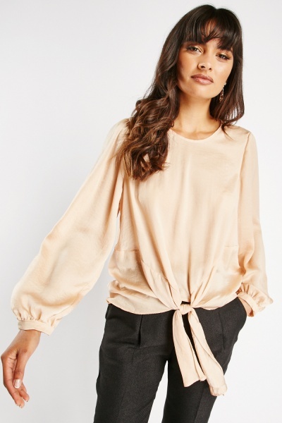 Image of Tie Up Front Silky Blouse
