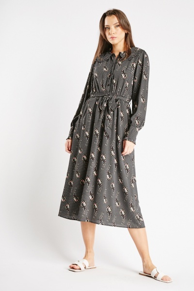 Collared Dotted Midi Dress