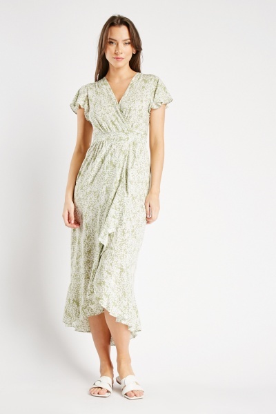 Short Sleeve Printed Dip Hem Dress
