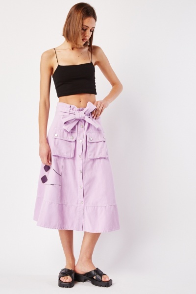 Top Stitched Midi Belted Skirt