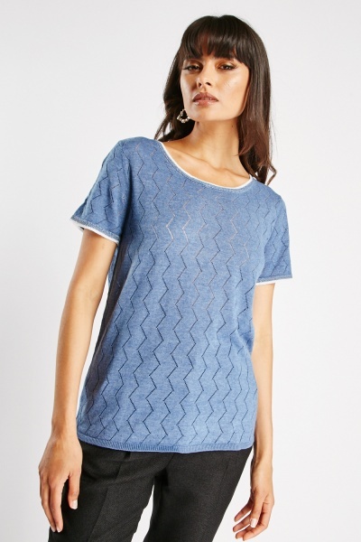 Zig Zag Perforated Knit Top