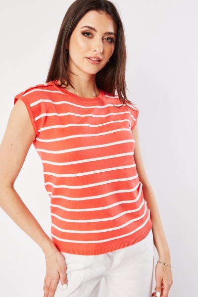 Image of Scallop Neck Striped Knit Top