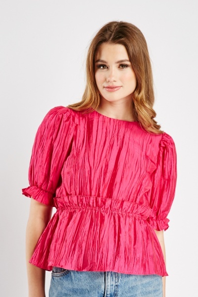 Image of Crinkled Hot Pink Blouse