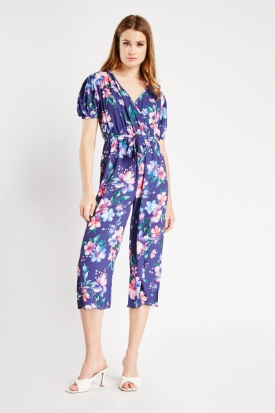 Floral Print Short Sleeve Jumpsuit