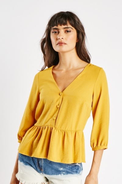 Image of Flare Hem Buttoned Top
