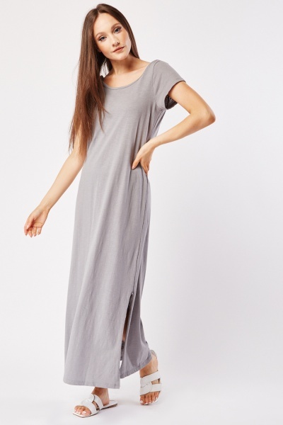Short Sleeve Plain Maxi Dress