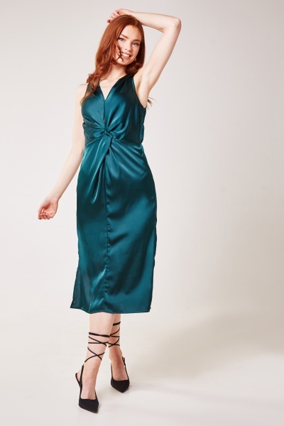 Twisted Front Silky Maxi Dress