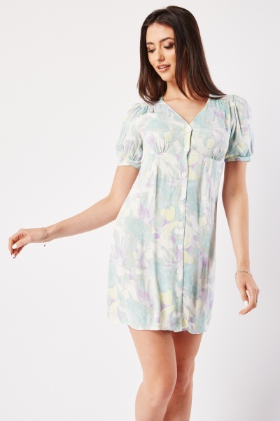 Fitted Short Sleeve Printed Dress