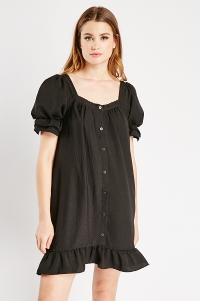 Image of Puff Sleeve Buttoned Mini Dress