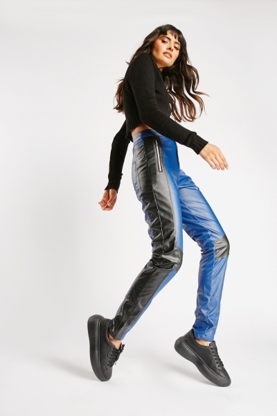 Two Tone Faux Leather Trousers