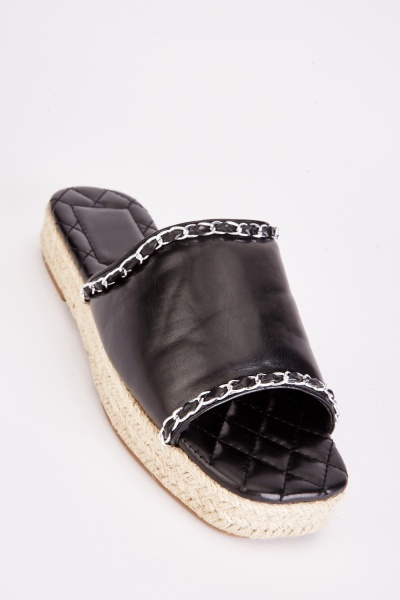 Chain Trim Espadrille Slide Sandals
