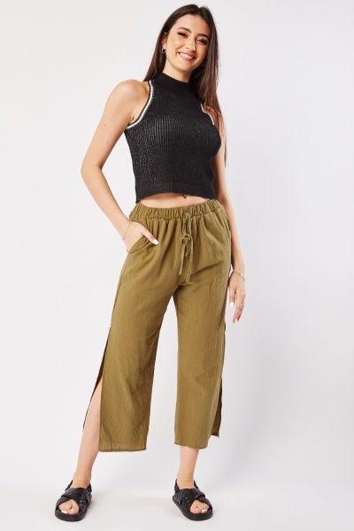 Side Slit Textured Trousers