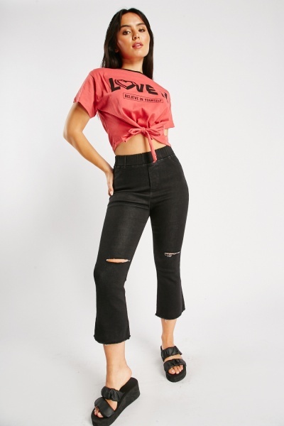 Ripped Raw Edge Crop Jeggings